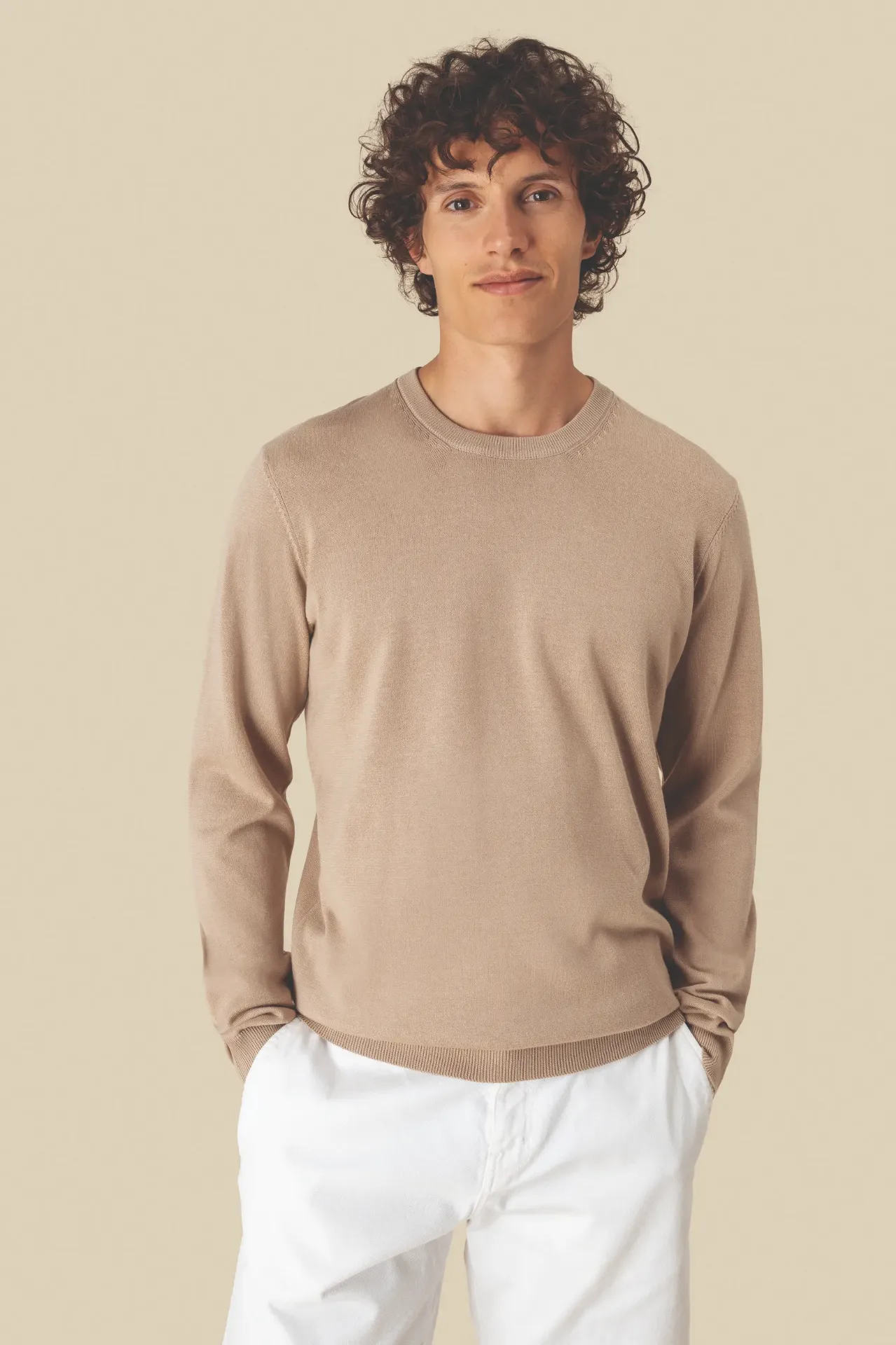 [26TOSP900] GOBI-PULL COL ROND HOMME (Beige, S, B&C)