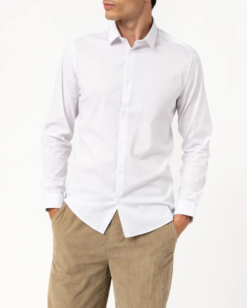 [25GE00011] KEFATO-CHEMISE ML COL CLASSIQUE HOMME BLANC (XS)