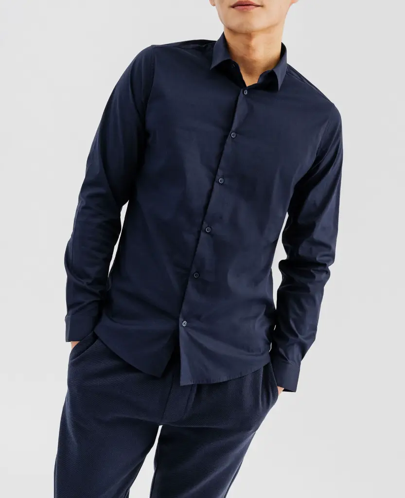 [25GE00013] KEFATO-CHEMISE ML COL CLASSIQUE HOMME BLEU (XS)