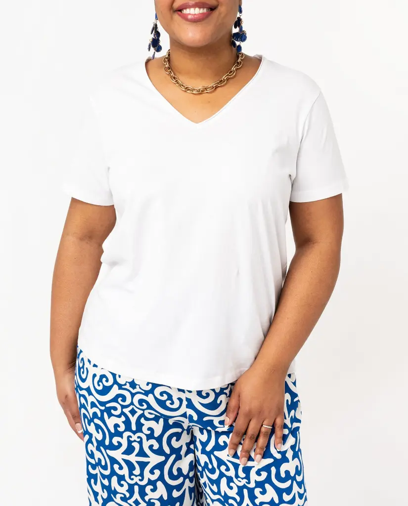 RABORD-TEE-SHIRT MC COL V FEMME BLANC