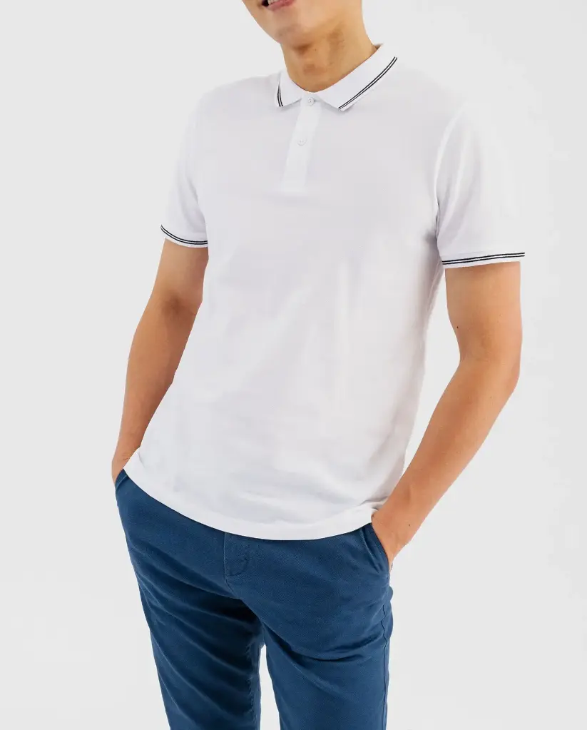 PONABOL180-POLO MC LISERÉ 2 BOUTONS HOMME BLANC