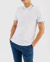 PONABOL180-POLO MC LISERÉ 2 BOUTONS HOMME BLANC