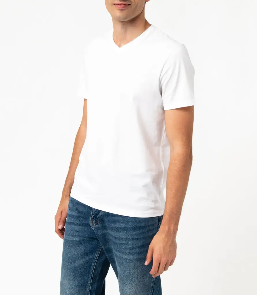 POADERA-TEE-SHIRT MC COL V HOMME BLANC