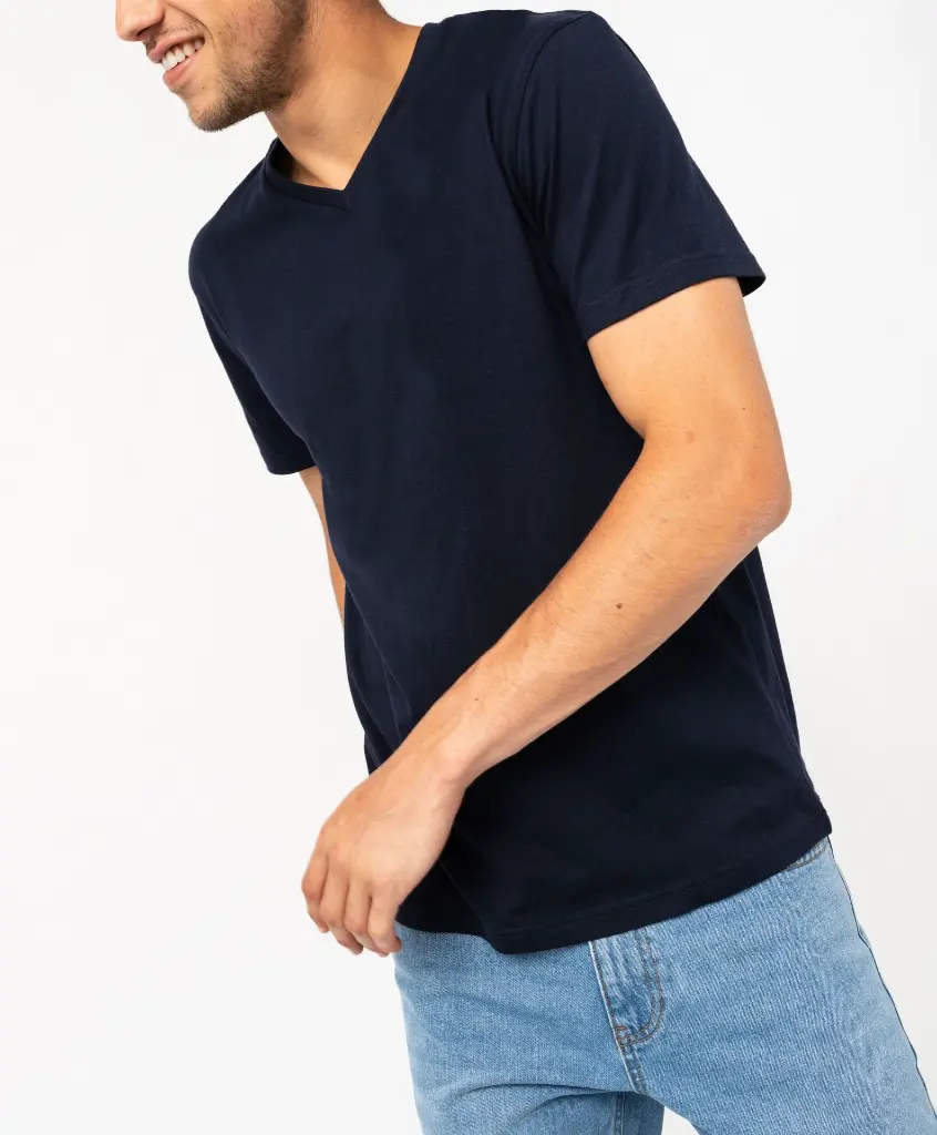 POADERA-TEE-SHIRT MC COL V HOMME BLEU