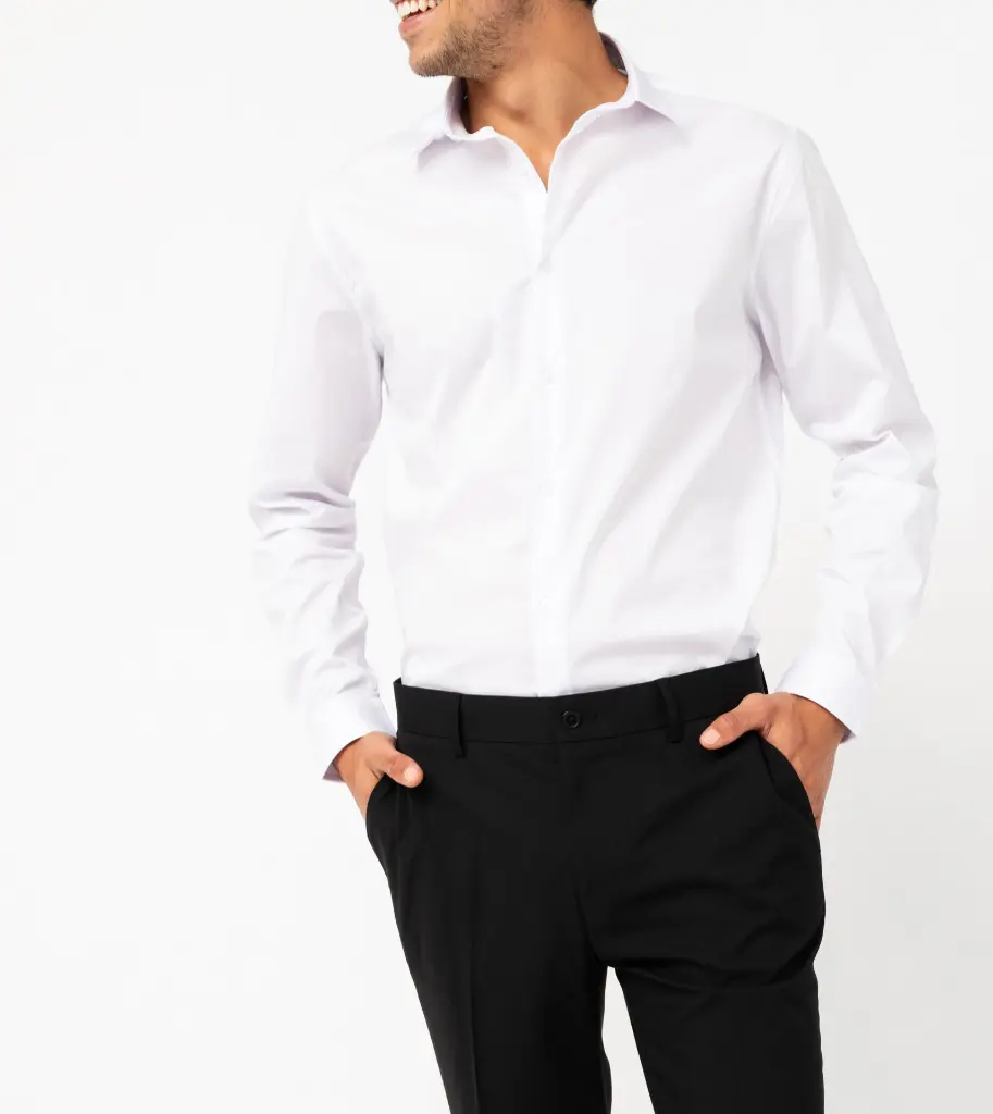 [25GE00063] QELA-CHEMISE ML COL CLASSIQUE HOMME BLANC (XS)