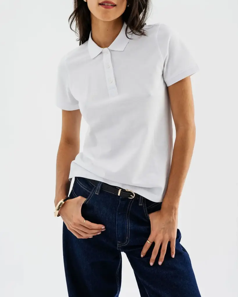 CAPOJ-POLO MC UNI 3 BOUTONS FEMME (Blanc, XS)