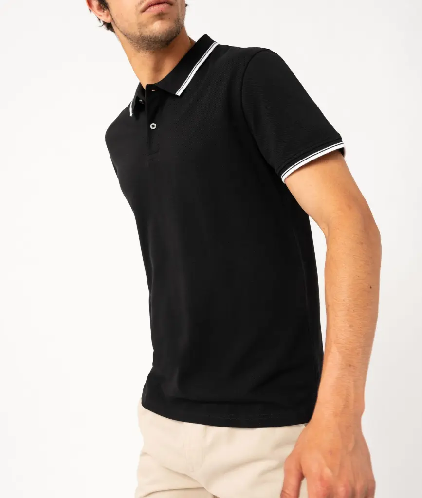 [25GE00050] PONABOL180-POLO MC LISERÉ 2 BOUTONS HOMME NOIR (S / 38)