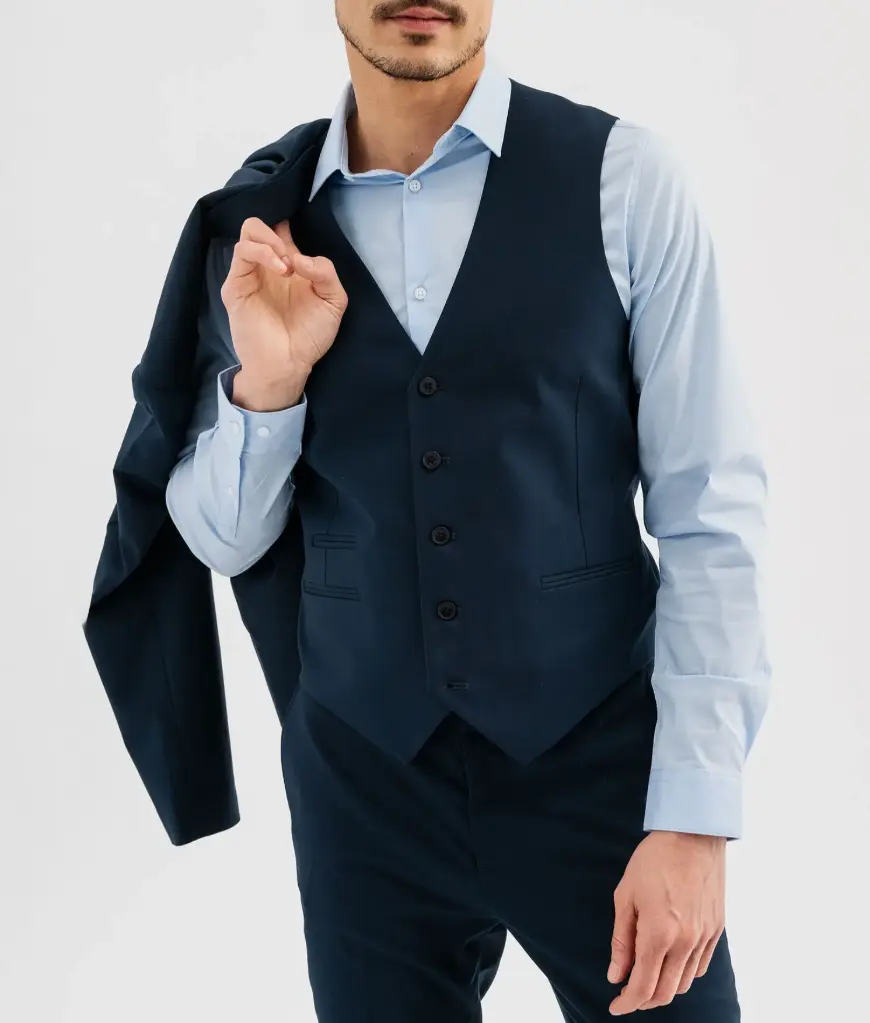 QOBOLOPRO-GILET COSTUME COUPE DROITE HOMME (Marine, XS)