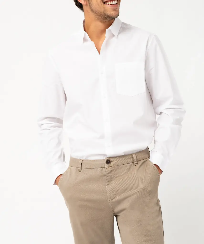 [25GE00066] QISE-CHEMISE ML COL CLASSIQUE HOMME BLANC (S)