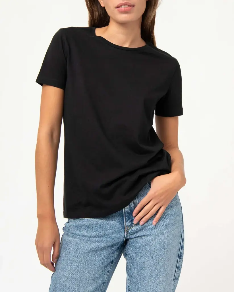 [25GE00078] RALADE-TEE-SHIRT MC COL ROND FEMME NOIR (S / 38)