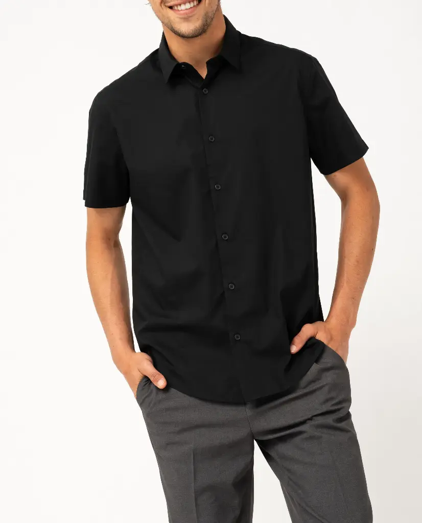 [25GE00080] RALI-CHEMISE MC COL CLASSIQUE HOMME NOIR (S)
