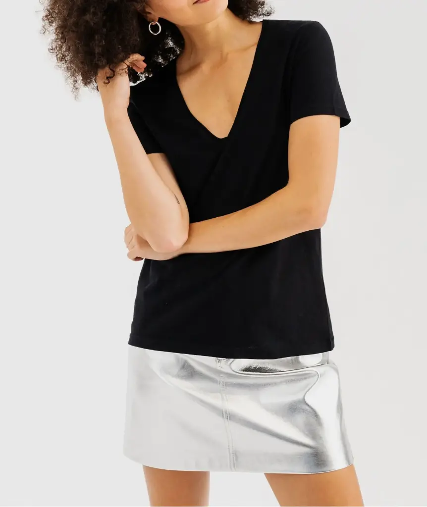 REOBO-TEE-SHIRT MC COL V FEMME NOIR (S)